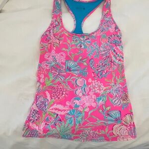 Lilly Pulitzer Mina bra tank luxletic UPF 50 Pink Isle Shell me something good S